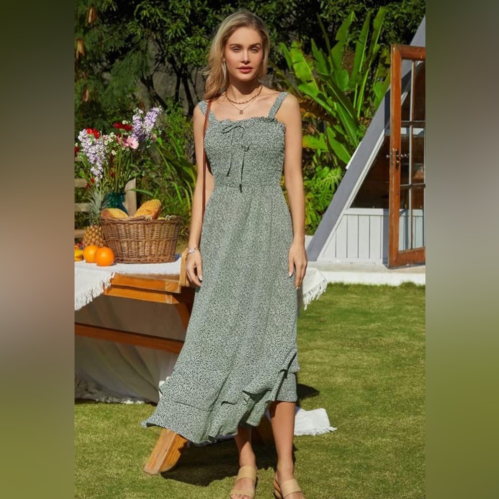 GRACE KARIN Women's Floral Dress Square Neck Strapped Swing A Long Maxi Dress